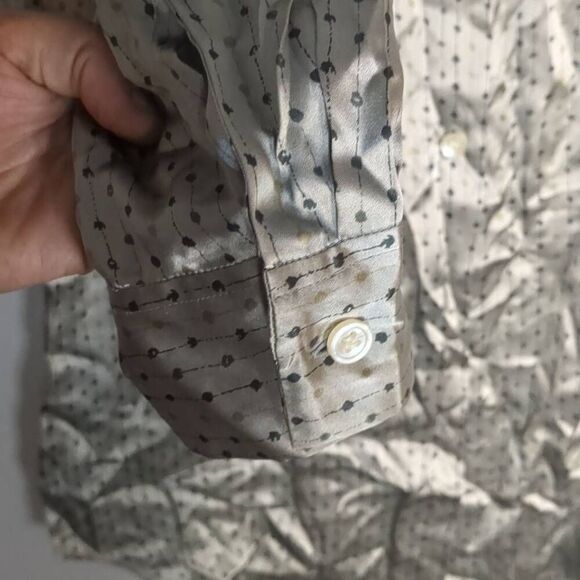 Vintage Alfani Green Gray Polka Dot Green 100% Silk Button Front Women's Small 6 - Picture 6 of 8